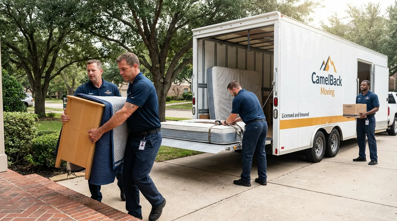 Crew loading residential truck for cross-state move from Dennison, OH