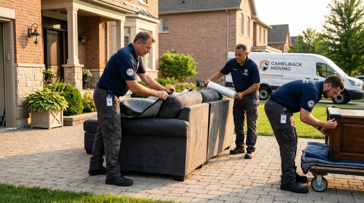 Large estate moving crew wrapping furniture in Dennison, OH