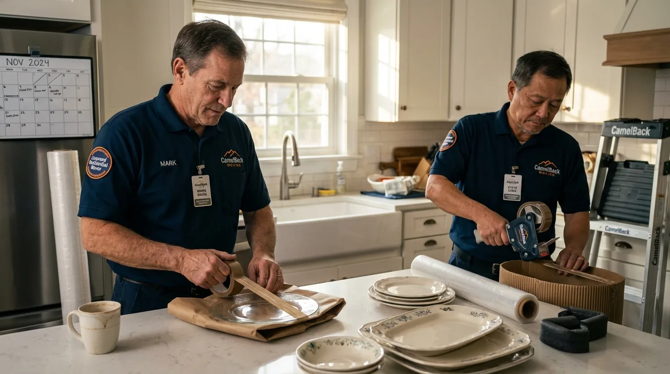 Professional crew packing kitchen dishware in Dennison, OH